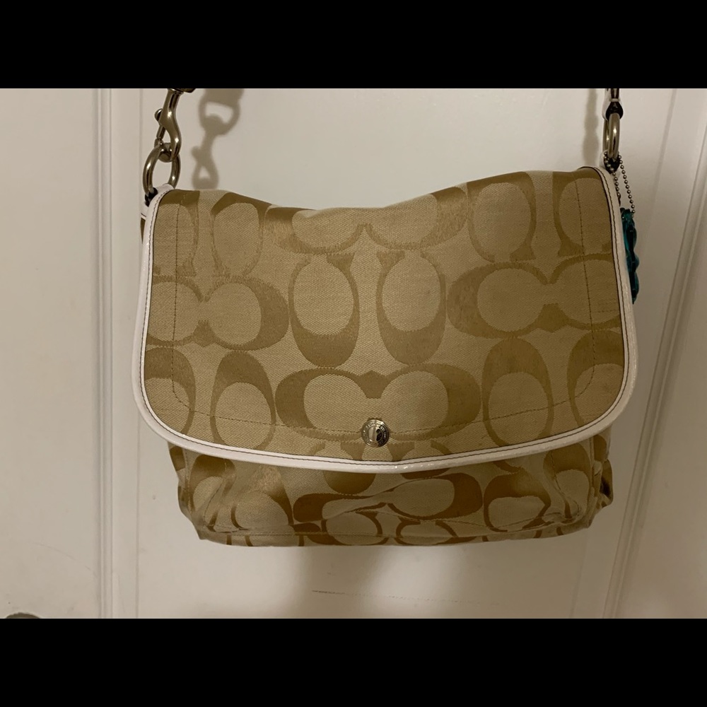 Coach crossbody beige canvas messenger bag